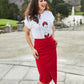 Asymmetrical Hem Midi Skirt with Brand Logo Zipper Pull