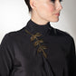 Leaf Embellishment High Neck Black Top