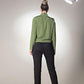 Leaf Embellishment High Neck Foam Green Top