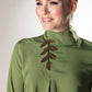 Leaf Embellishment High Neck Foam Green Top