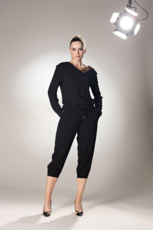 V-neck Full Sleeve Black Top With Sequins Work
