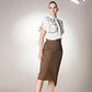 Asymmetrical Hem Midi Brown Skirt With Brand Logo Zipper Pull
