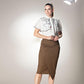 Asymmetrical Hem Midi Brown Skirt With Brand Logo Zipper Pull