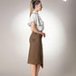 Asymmetrical Hem Midi Brown Skirt With Brand Logo Zipper Pull