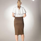 Asymmetrical Hem Midi Brown Skirt With Brand Logo Zipper Pull