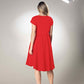 Cascade Fiery Red Beauty Detail Boat Neck Midi Dress