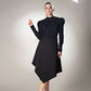 Puff Sleeve High Neck Jersey Black Top