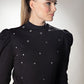 Puff Sleeve High Neck Jersey Black Top