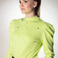 Puff Sleeve High Neck Jersey Green Top